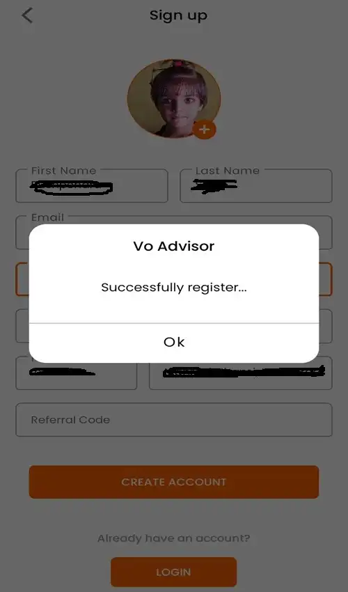vo advisor app account creation step6